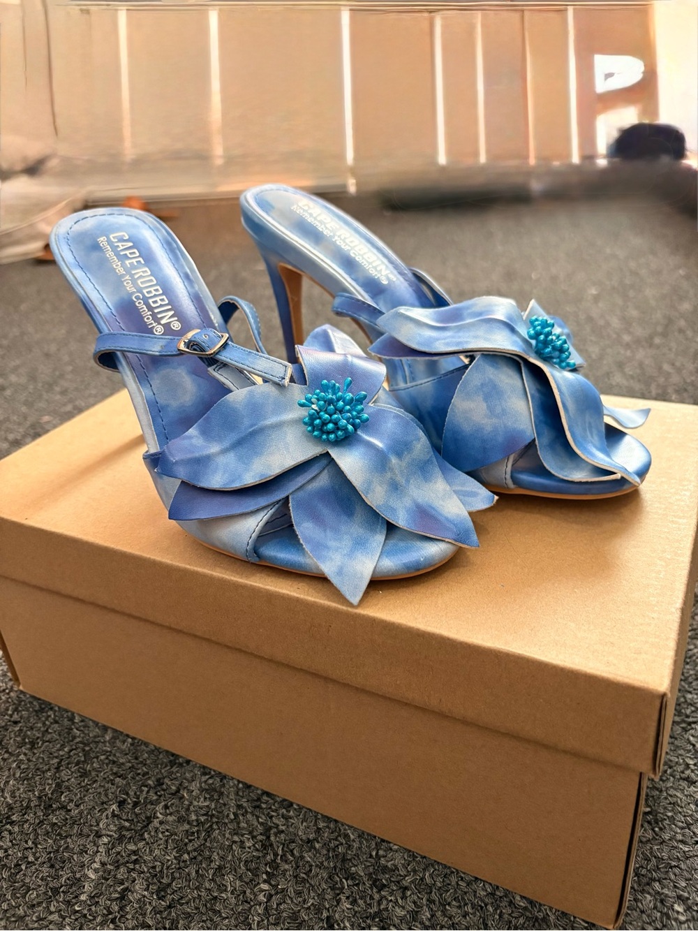Cape Robbin Blue Floral Satin Heeled Sandals